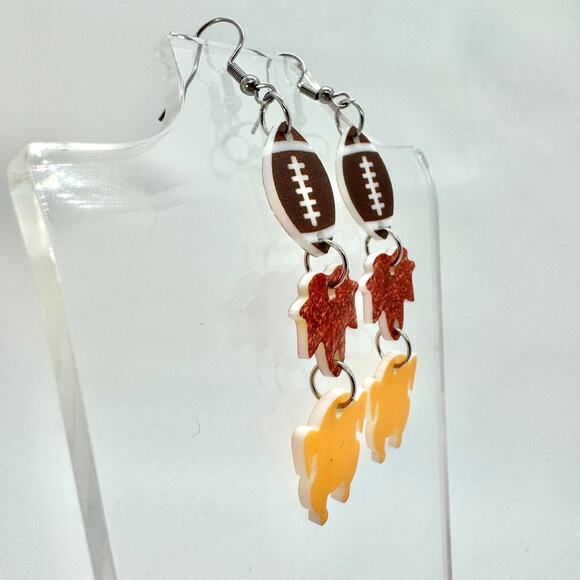 Fall Chain Earrings - Football Earrings - Turkey Earrings - Autumn Leaves Earrin - Picture 2 of 8